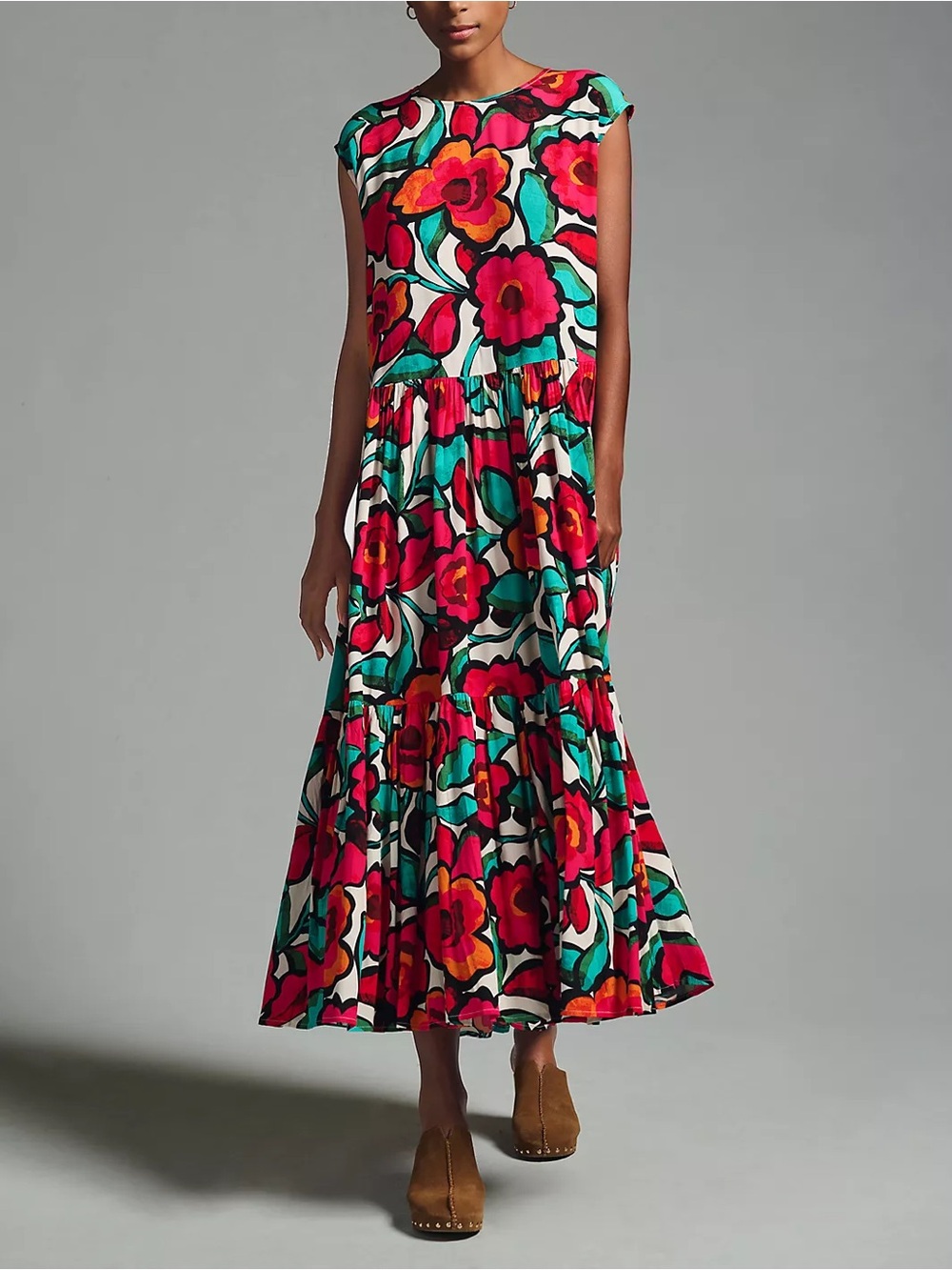 Corey Lynn Calter Anthropologie Tiered Short-Sleeve Dress oversized XS Petite